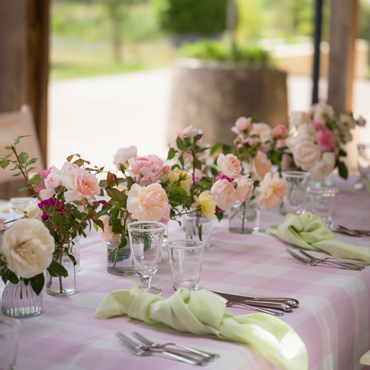 Pink & White Check Tablecloth