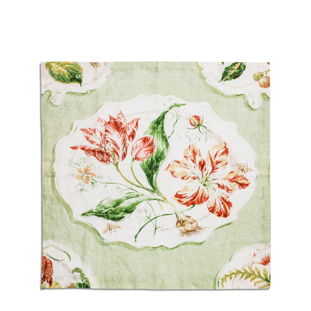 Daylesford x Colefax Quince Garden Napkin in Green With Tulips 