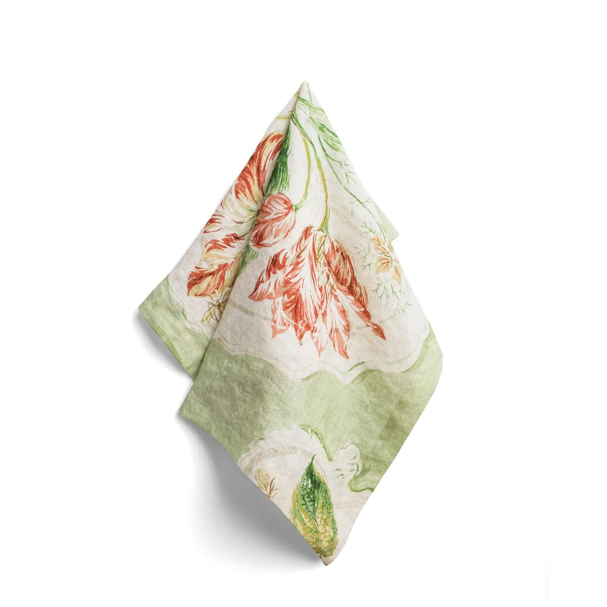 Daylesford x Colefax Quince Garden Napkin in Green With Tulips
