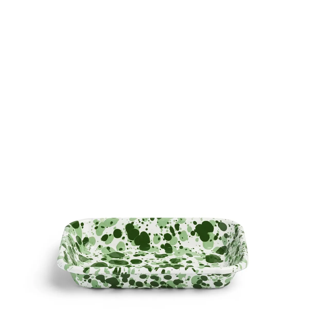 Splatter Small Rectangular Dish Green Enamel 