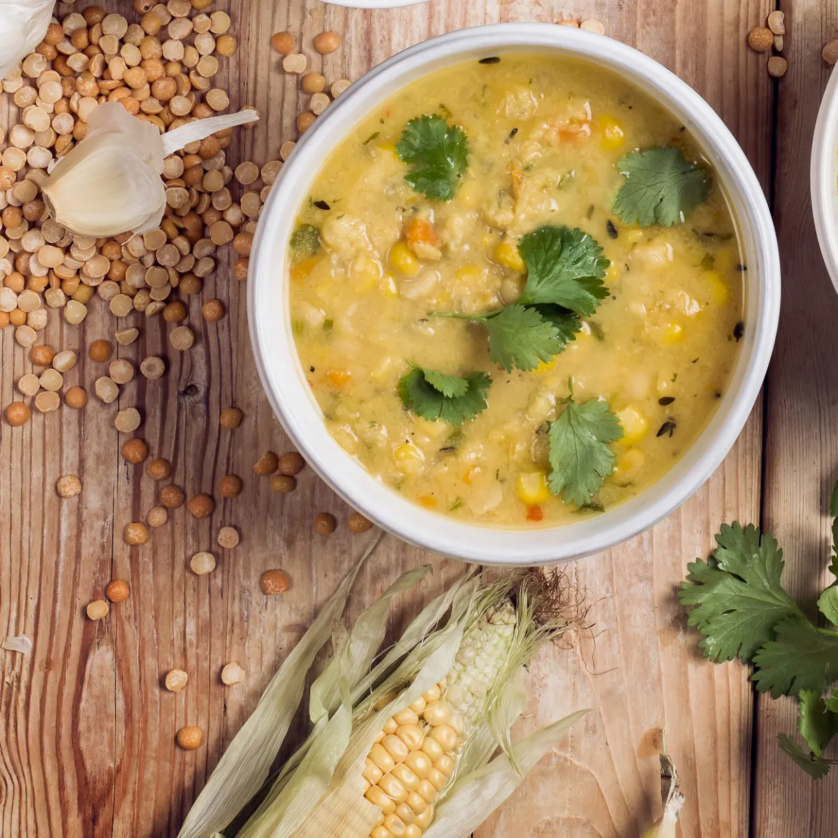 Organic Coconut Corn Chowder with Split Peas & Coriander