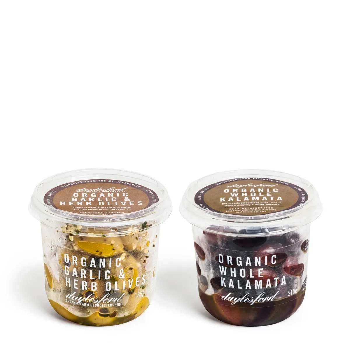 Organic Garlic & Herb Olives and Organic Kalamata Olives 