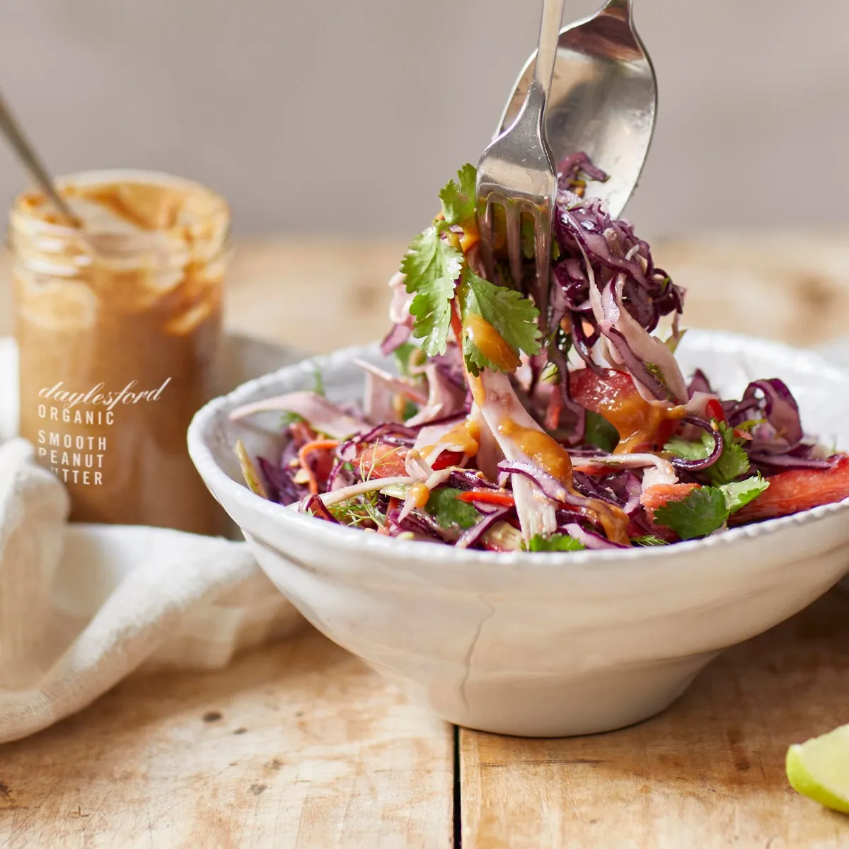 Asian-inspired Slaw with Peanut Butter, Soy & Lime Dressing