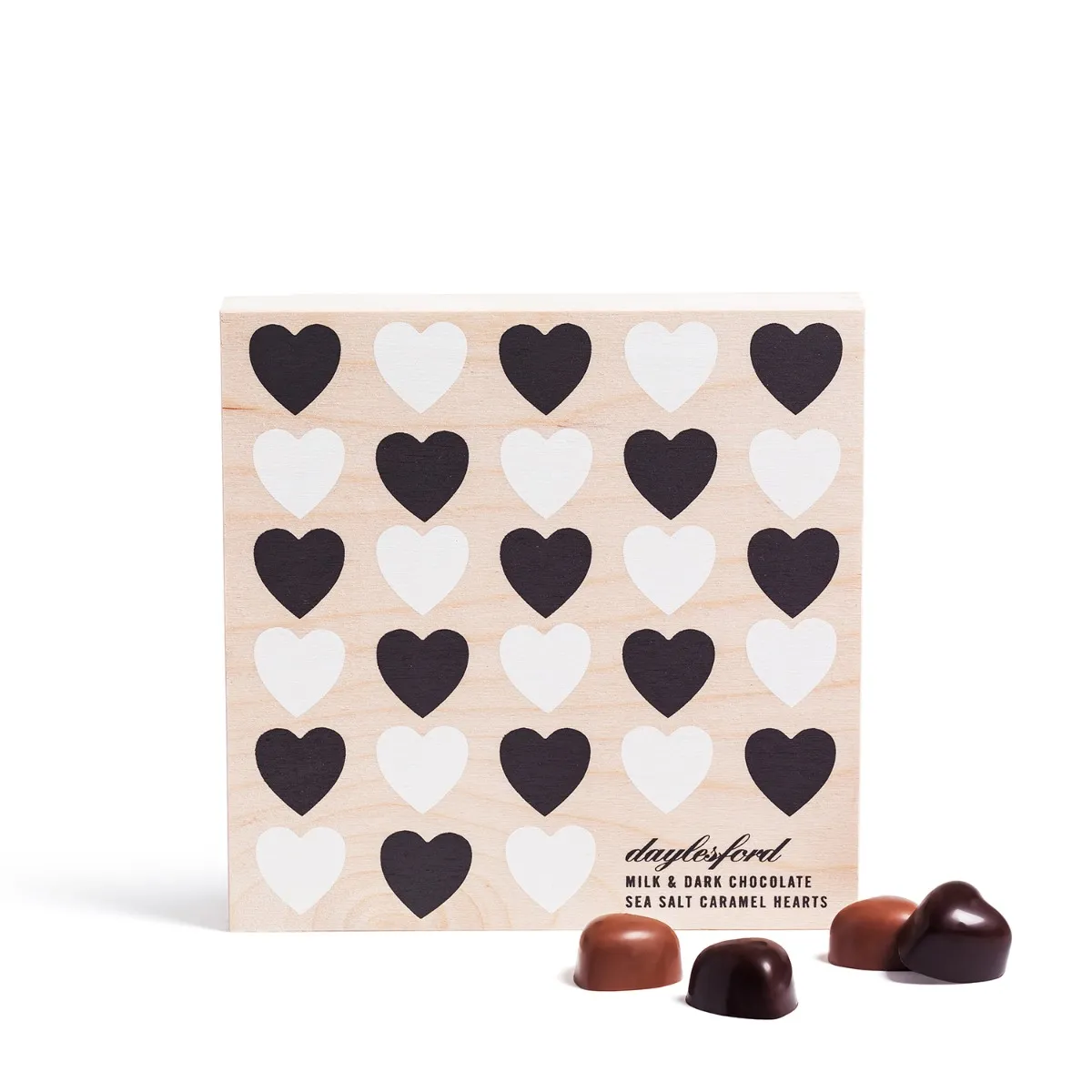 Milk & Dark Chocolate Sea Salt Caramel Hearts Wooden Box 