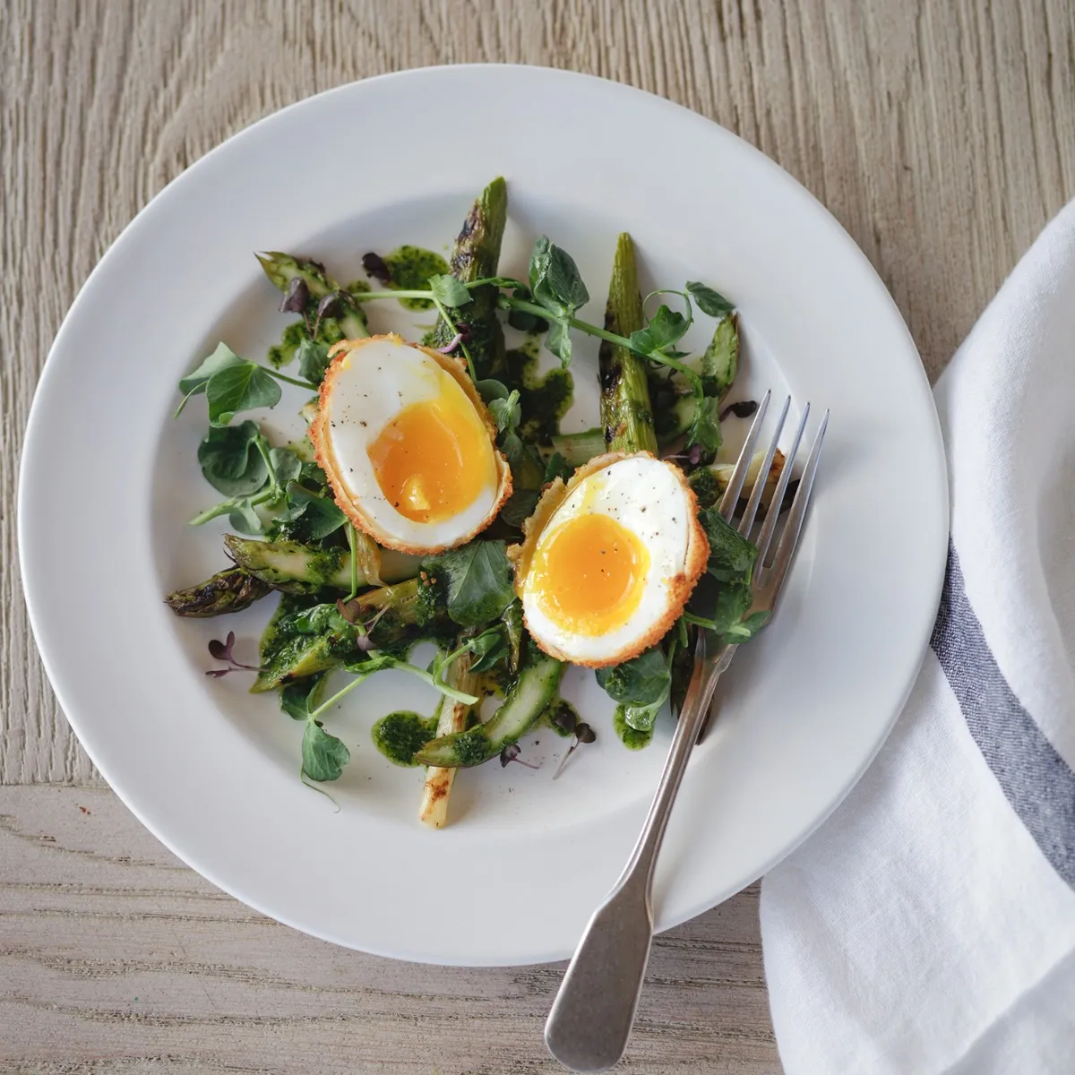 Chargrilled Asparagus with Crispy Henâs Eggs & Herb Dressing 