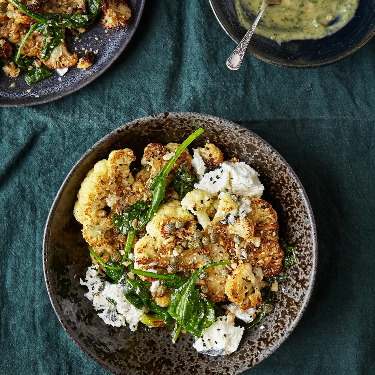 Dukkah Cauliflower 'Steak' with Green Tahini, Spinach, Curd & Capers â?a guest recipe by Eve Kalinik 