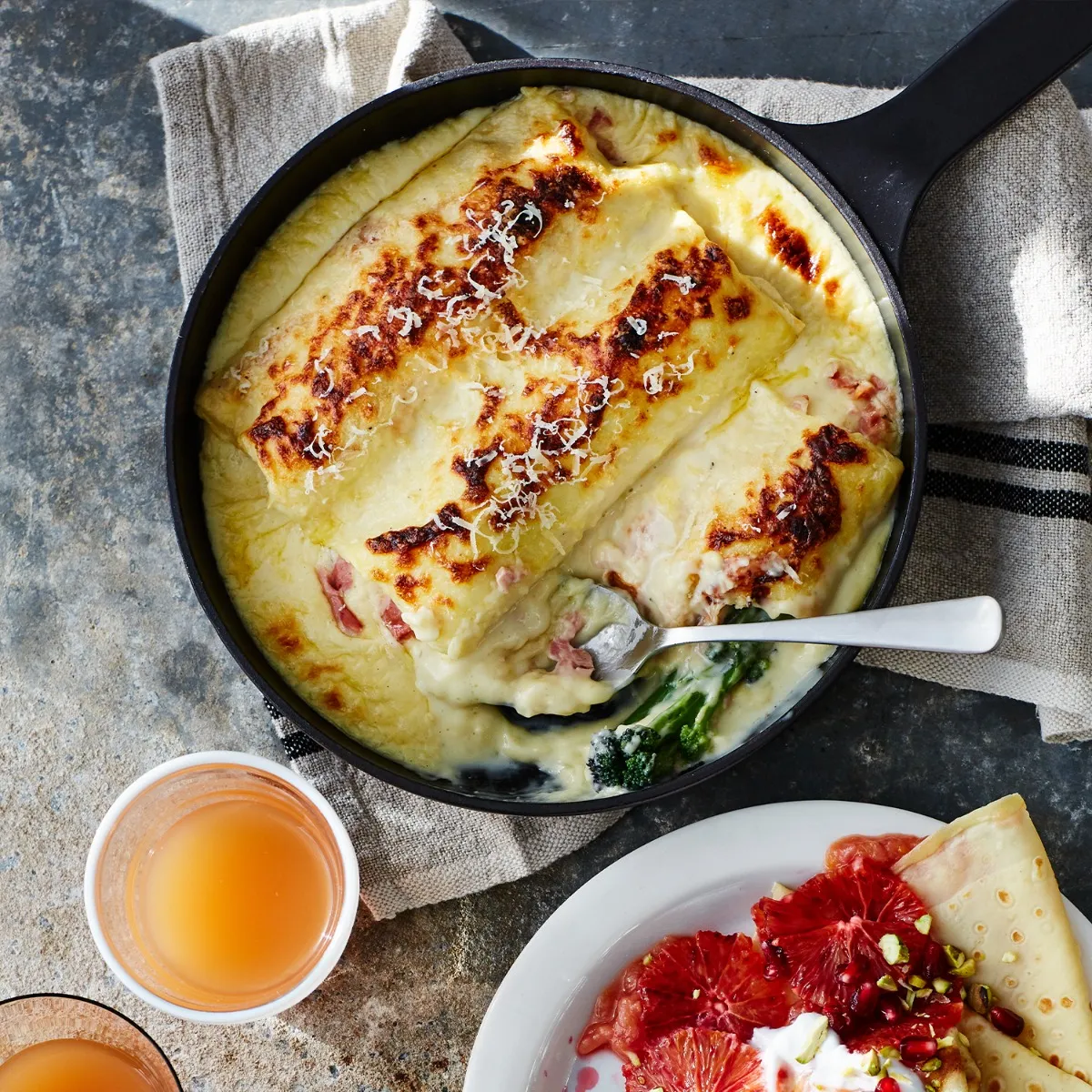 Baked Pancakes with a Bubbling Mornay Sauce 