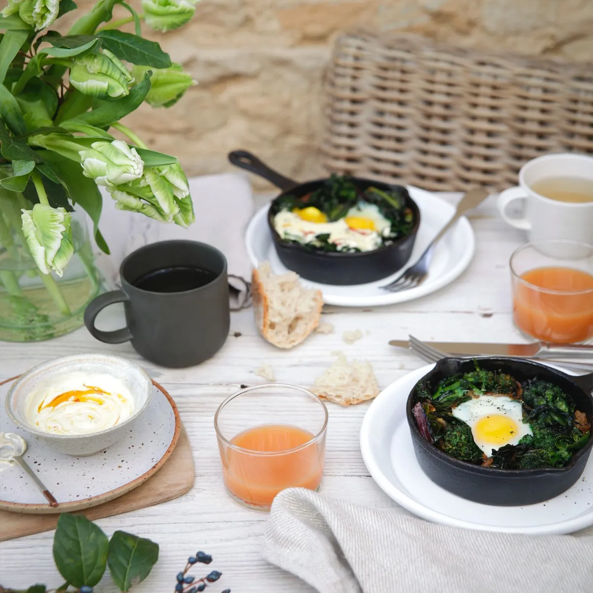 Baked Eggs With Greens, Yoghurt & Chilli Oil