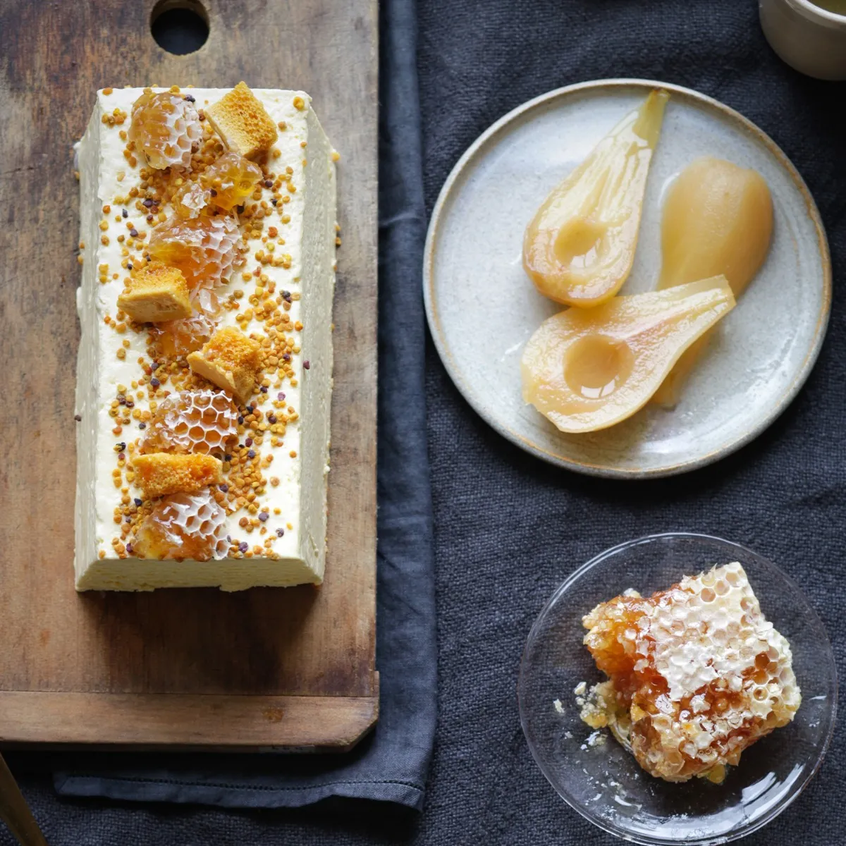 Honey Parfait with Poached Pears & Honeycomb 