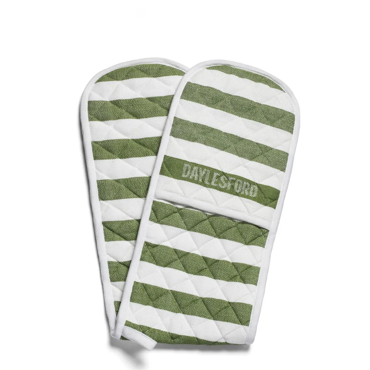 White & Green Stripe Double Oven Glove 