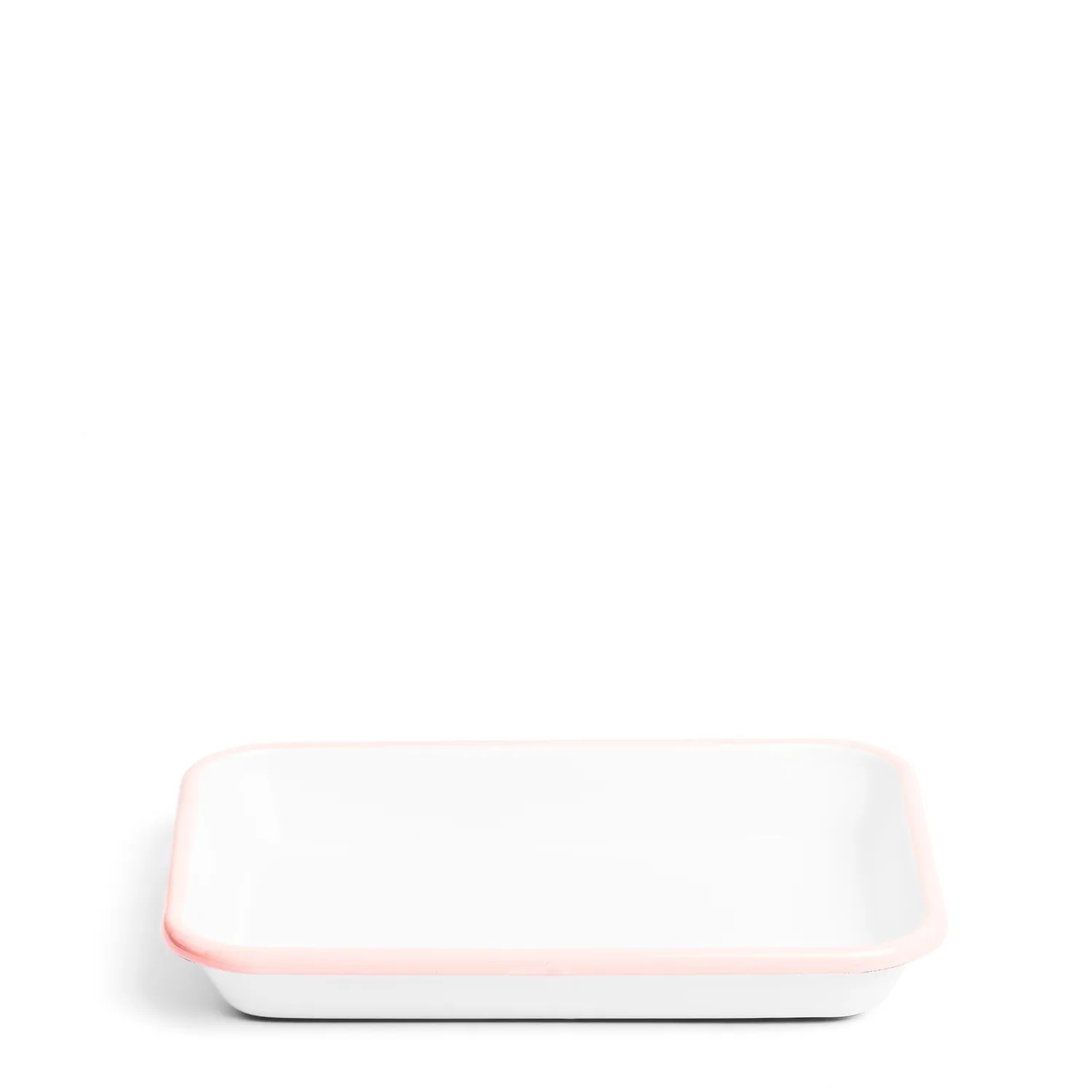White & Pink Enamel Rectangular Dish 26cm 