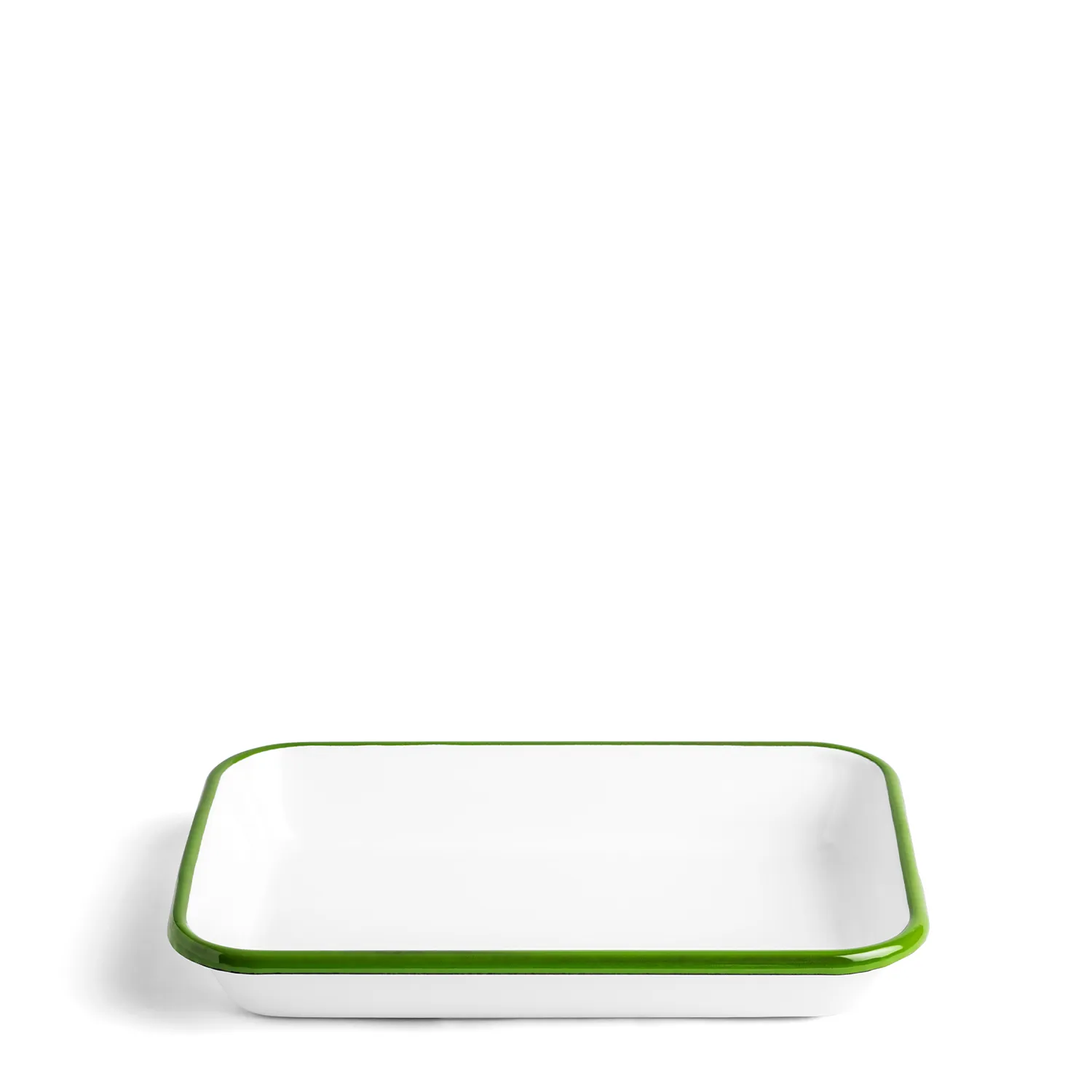 White & Green Enamel Rectangular Dish 26cm 