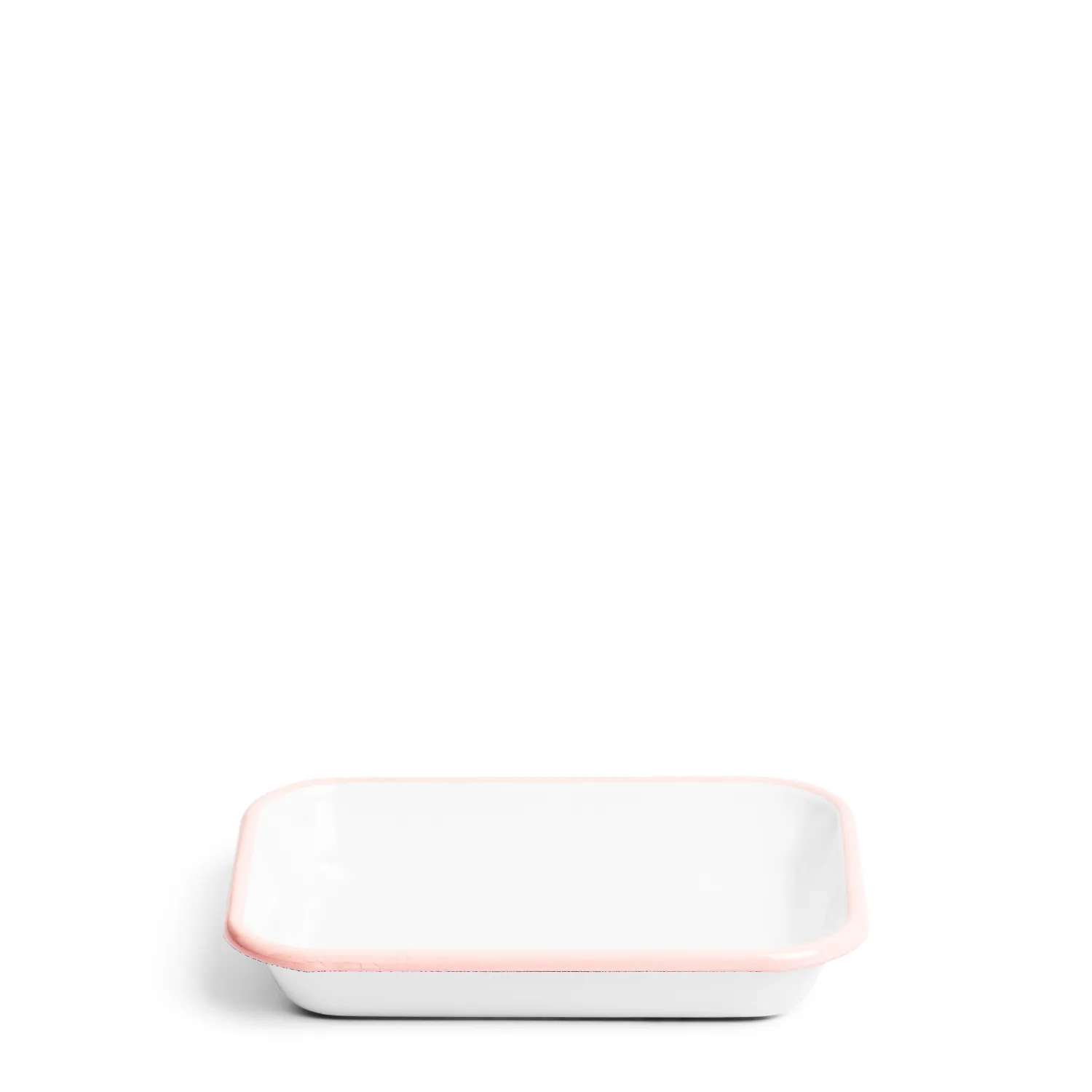 White & Pink Enamel Rectangular Dish 21cm 